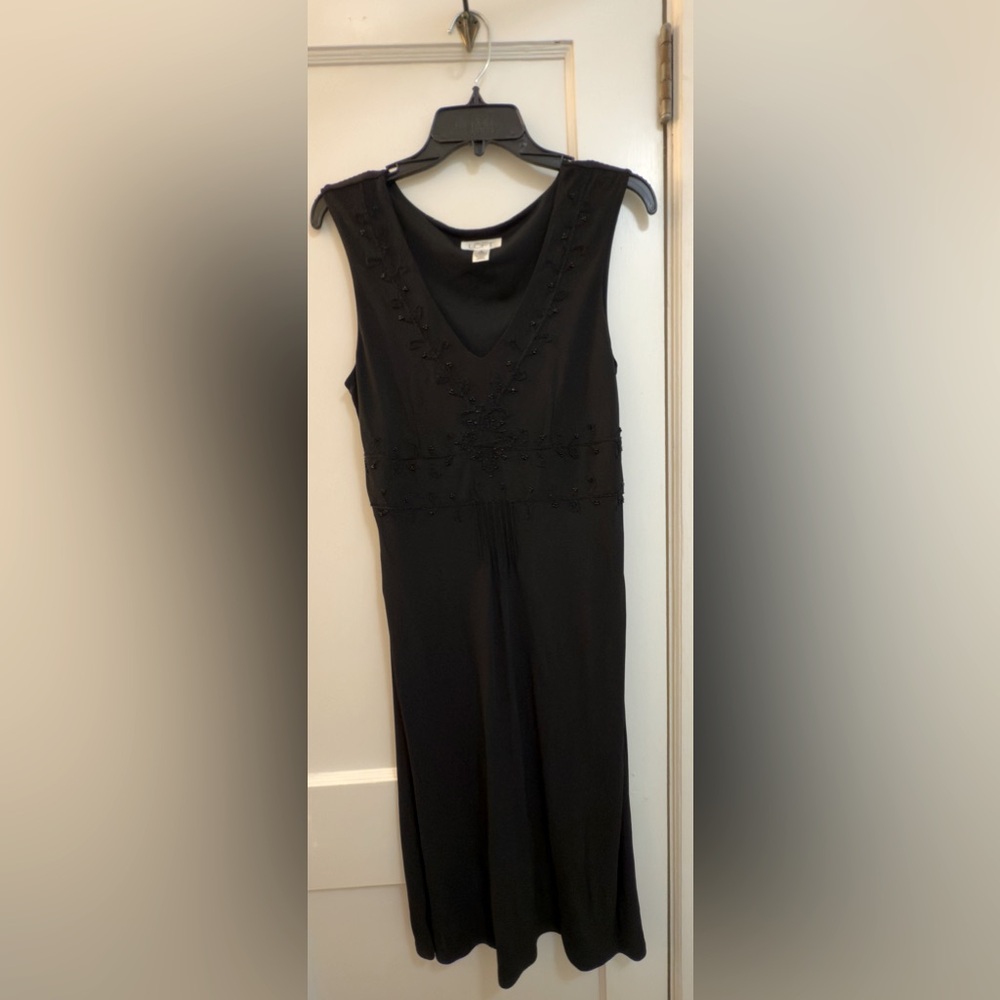 LOFT Black Embroidered Beaded Dress Size 6